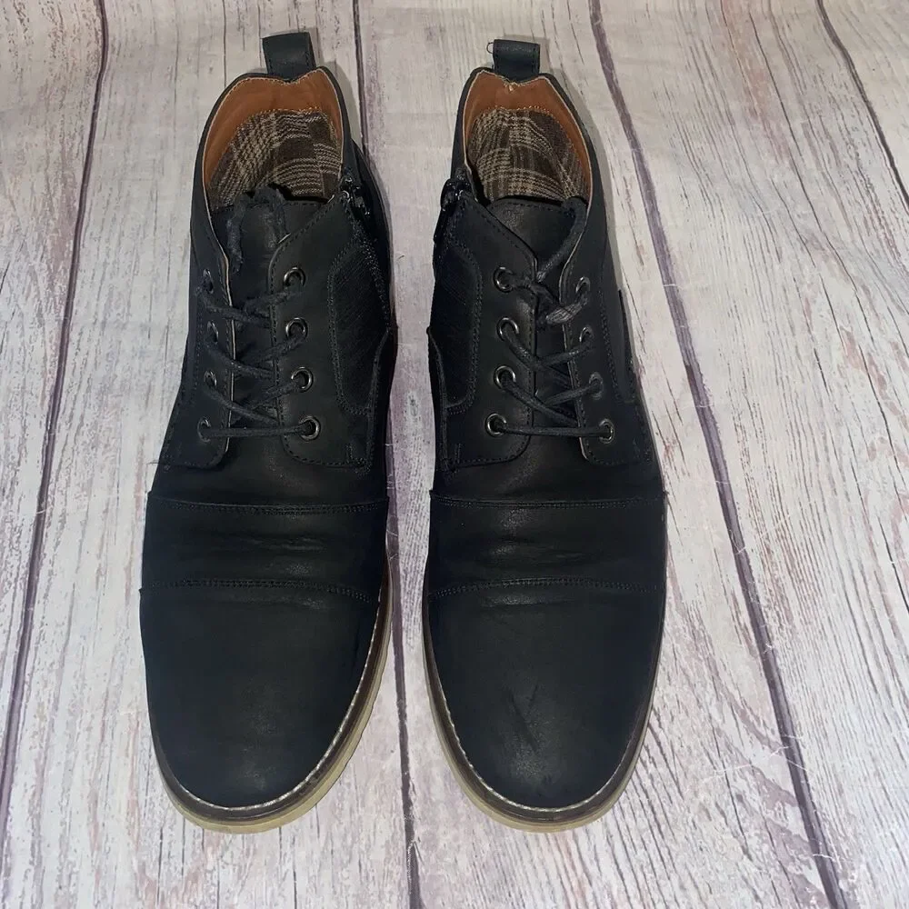 Ferro Aldo Blane Men’s 9.5 Black Cap Toe Lace Up Side Zip Ankle Boots